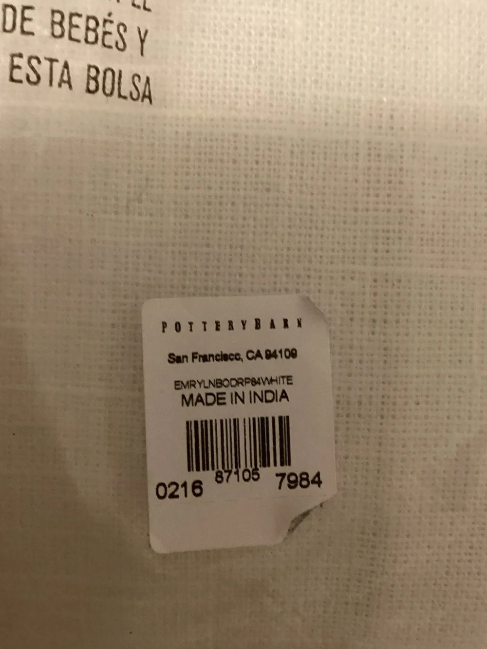 Pottery Barn Emery Linen-Blend Blackout Drape White Sz 50X84 NEW
